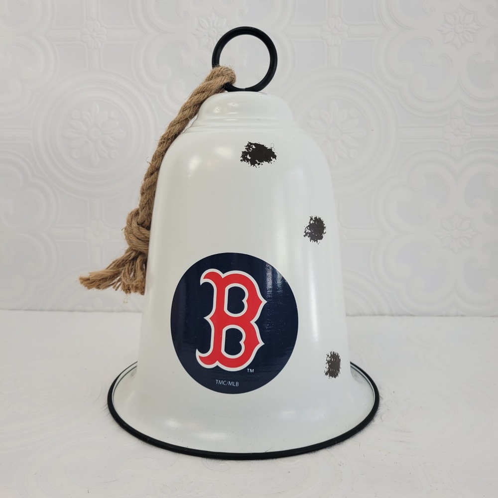 Boston Red Sox MLB Decorative Metal Bell White Enamel‎ Rustic Jute Rope